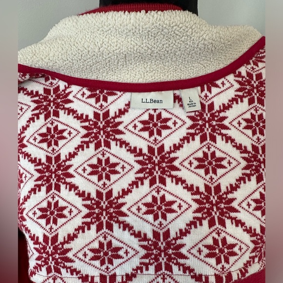 L.L. Bean Nordic Fleece Zip Up Jacket Women Size Large Snowflake ❄️ Red - Picture 9 of 12